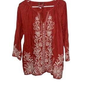 Johnny Was Embroidered Linen Tunic Top